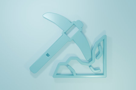 Blue Gold mining icon isolated on blue background. Minimalism concept. 3D render illustration.の写真素材