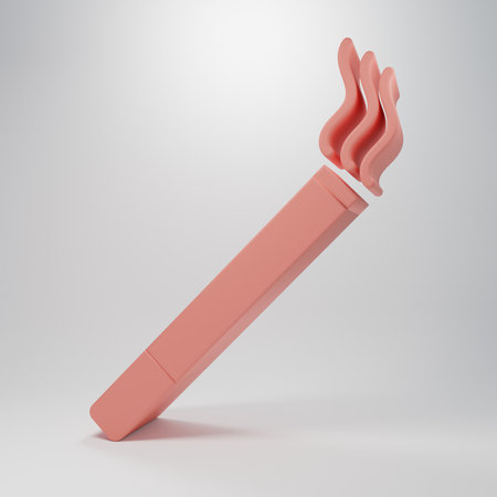Pink Cigarette icon isolated on pink background. Tobacco sign. Smoking symbol. Minimalism concept. 3D render illustration.の写真素材