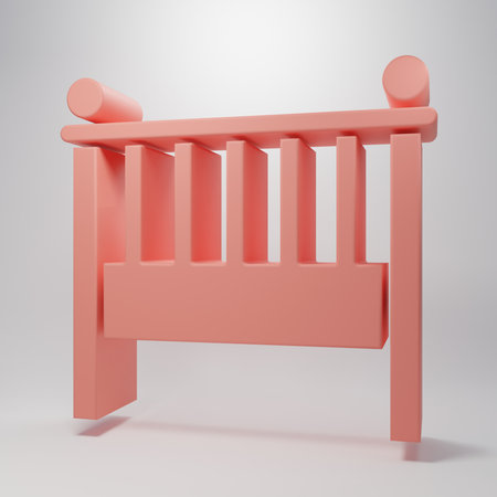 Pink Baby crib cradle bed icon isolated on pink background. Minimalism concept. 3D render illustration.の写真素材