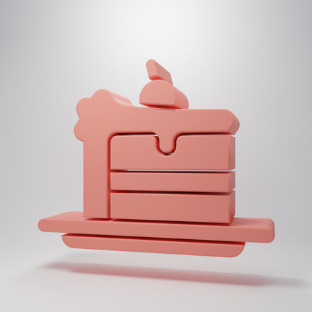 Pink Cake icon isolated on pink background. Minimalism concept. 3D render illustration.の写真素材