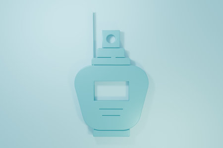 Blue Perfume icon isolated on blue background. Minimalism concept. 3D render illustration.の写真素材