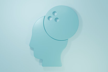 Blue Bowling ball icon isolated on blue background. Sport equipment. Minimalism concept. 3D render illustration.の写真素材