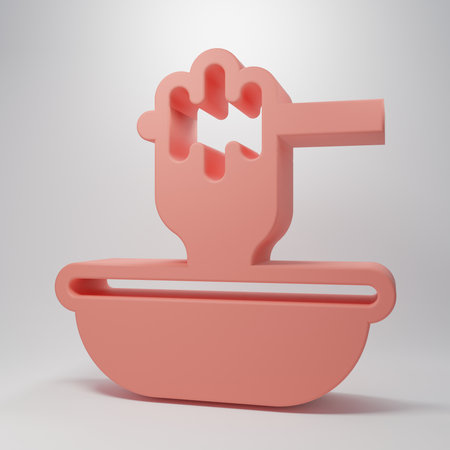Pink Honey dipper stick with bowl icon isolated on pink background. Honey ladle. Minimalism concept. 3D render illustration.の写真素材