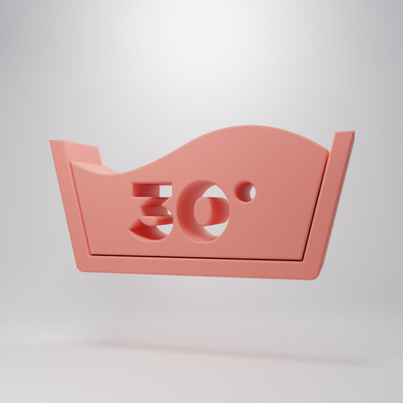 Pink Washing under 30 degrees celsius icon isolated on pink background. Temperature wash. Minimalism concept. 3D render illustration.の写真素材