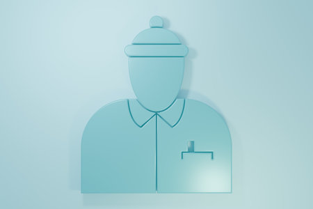 Blue Hockey coach icon isolated on blue background. Minimalism concept. 3D render illustration.の写真素材