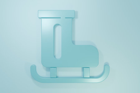 Blue Figure skates icon isolated on blue background. Ice skate shoes icon. Sport boots with blades. Minimalism concept. 3D render illustration.の写真素材