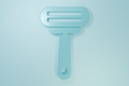 Blue Shaving razor icon isolated on blue background. Minimalism concept. 3D render illustration.の写真素材