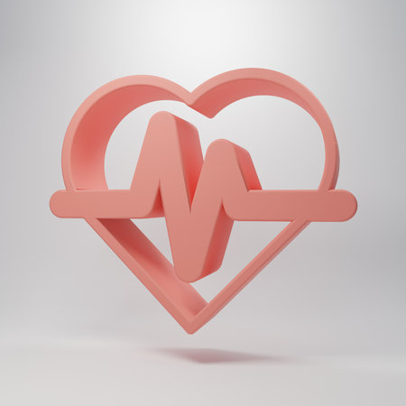 Pink Heart rate icon isolated on pink background. Heartbeat sign. Heart pulse icon. Cardiogram icon. Minimalism concept. 3D render illustration.の写真素材