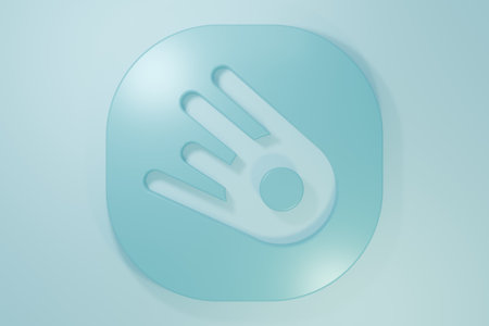 Hand icon isolated on blue background. Minimalism concept. 3D render illustration.の写真素材