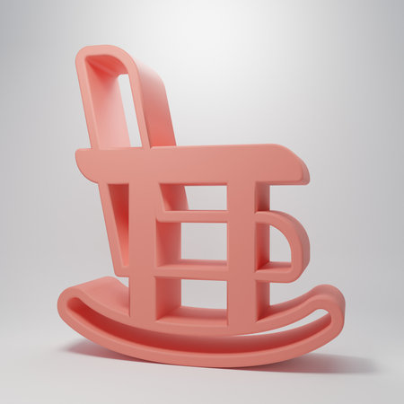 Pink Rocking chair icon isolated on pink background. Minimalism concept. 3D render illustration.の写真素材