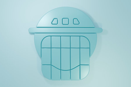 Blue Hockey helmet icon isolated on blue background. Minimalism concept. 3D render illustration.の写真素材
