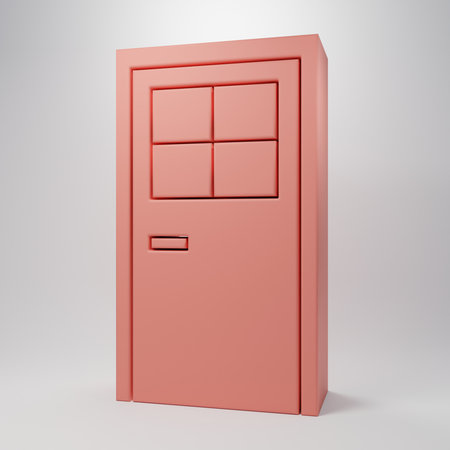 Pink Closed door icon isolated on pink background. Minimalism concept. 3D render illustration.の写真素材