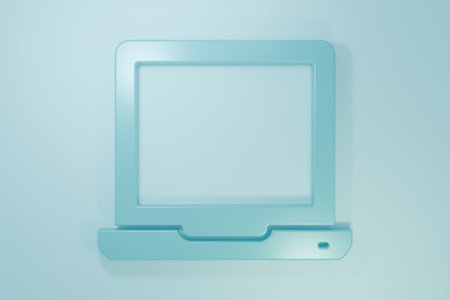 Blue Laptop icon isolated on blue background. Computer notebook with empty screen sign. Minimalism...