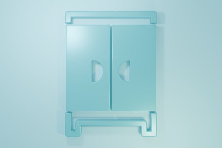 Blue Wardrobe icon isolated on blue background. Cupboard sign. Minimalism concept. 3D render illustration.の写真素材