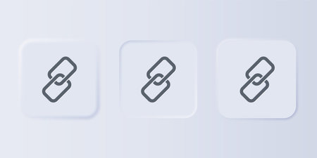 Gray Chain link icon isolated on gray background. Link single. Set icons in square buttons. Vector.のイラスト素材
