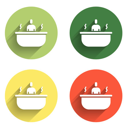 Set Bathtub icon isolated with long shadow background. Color circle button. Vector.のイラスト素材
