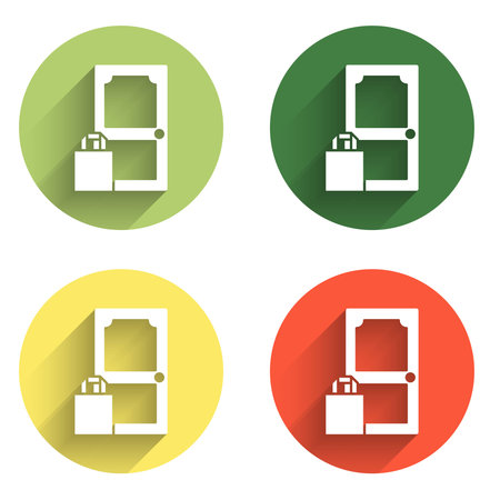 Set Online ordering and fast food delivery icon isolated with long shadow background. Color circle button. Vector.のイラスト素材