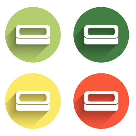 Set Bar of soap icon isolated with long shadow background. Soap bar with bubbles. Color circle button. Vector.のイラスト素材