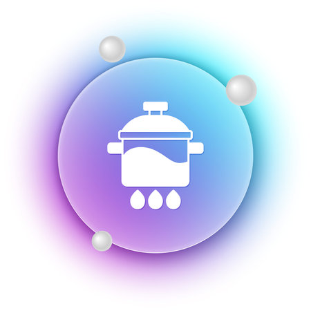 White Cooking pot icon isolated on white background. Boil or stew food symbol. Blue and purple gradient circle background. Vector.のイラスト素材