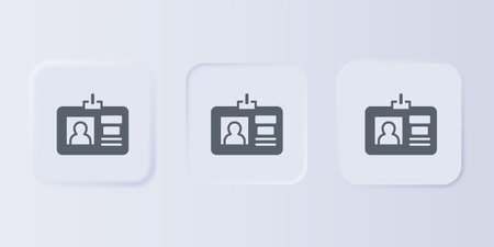 Gray Identification badge icon isolated on gray background. It can be used for presentation, identity of the company, advertising. Set icons in square buttons. Vector.のイラスト素材