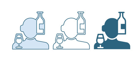 Blue Alcoholism, or alcohol use disorder icon isolated on white background. Vector.のイラスト素材