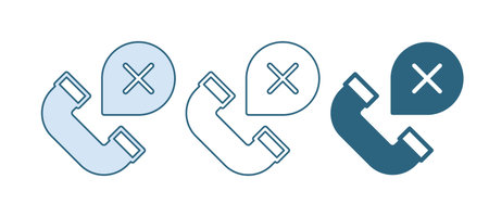 Blue Declined or missed phone call icon isolated on white background. Telephone handset. Phone sign. Vector.のイラスト素材