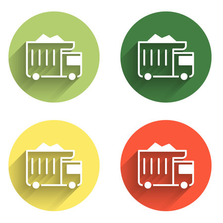 Set Large industrial mining dump truck icon isolated with long shadow background. Big car. Color circle button. Vector.のイラスト素材