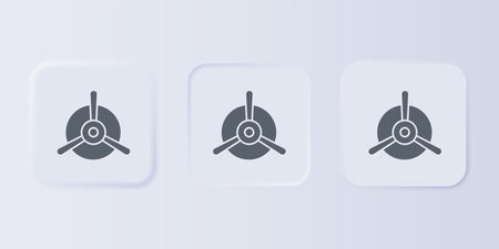 Gray Plane propeller icon isolated on gray background. Vintage aircraft propeller. Set icons in square buttons. Vector.のイラスト素材
