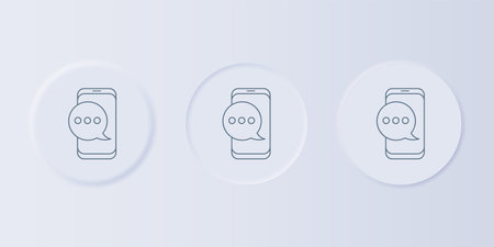 Gray New chat messages notification on phone icon isolated on gray background. Smartphone chatting sms messages speech bubbles. Set icons in square buttons. Vector.のイラスト素材