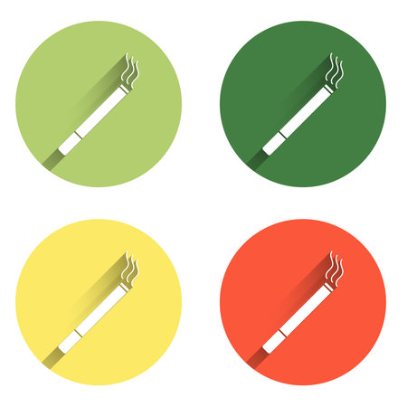 Set Cigarette icon isolated with long shadow background. Tobacco sign. Smoking symbol. Color circle button. Vector.のイラスト素材