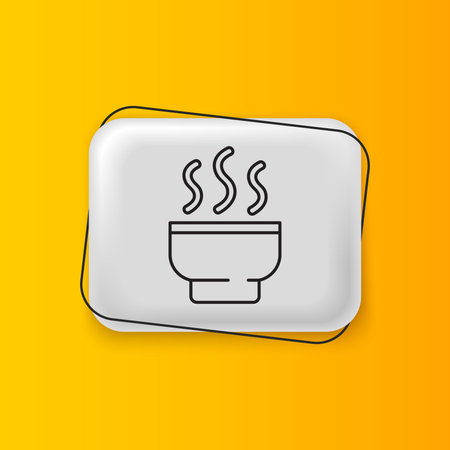 Black Traditional Chinese tea ceremony icon isolated on yellow background. Teapot with cup. Silver rectangle button. Vector.のイラスト素材