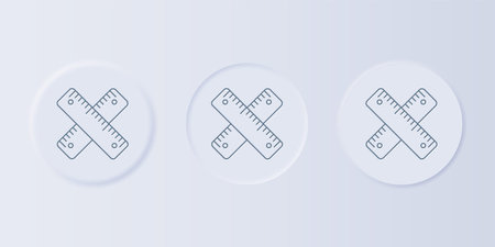 Gray Crossed ruler icon isolated on gray background. Straightedge symbol. Set icons in square buttons. Vector.のイラスト素材