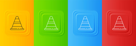 White Traffic cone icon isolated on colorful background. Set icons in square buttons. Vector.のイラスト素材