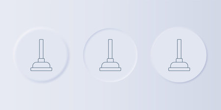 Gray Rubber plunger with wooden handle for pipe cleaning icon isolated on gray background. Toilet plunger. Set icons in square buttons. Vector.のイラスト素材