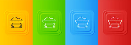 White Coal mine trolley icon isolated on colorful background. Factory coal mine trolley. Set icons in square buttons. Vector.のイラスト素材