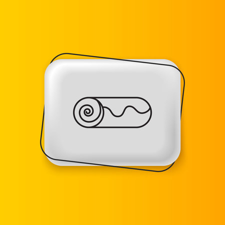 Black Chocolate roll cake icon isolated on yellow background. Silver rectangle button. Vector.のイラスト素材