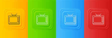 White Retro tv icon isolated on colorful background. Television sign. Set icons in square buttons. Vector.のイラスト素材