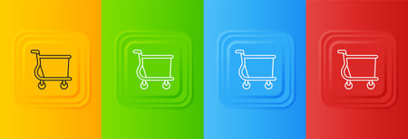 White Shopping cart icon isolated on colorful background. Online buying concept. Delivery service sign. Supermarket basket symbol. Set icons in square buttons. Vector.のイラスト素材