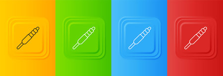 White Audio jack icon isolated on colorful background. Audio cable for connection sound equipment. Plug wire. Musical instrument. Set icons in square buttons. Vector.のイラスト素材