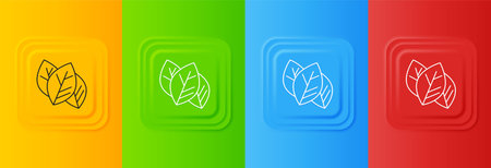 White Leaf icon isolated on colorful background. Leaves sign. Fresh natural product symbol. Set...