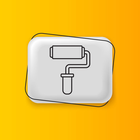 Black Paint roller brush icon isolated on yellow background. Silver rectangle button. Vector.のイラスト素材