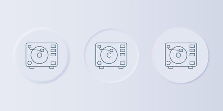 Gray Vinyl player with a vinyl disk icon isolated on gray background. Set icons in square buttons. Vector.のイラスト素材