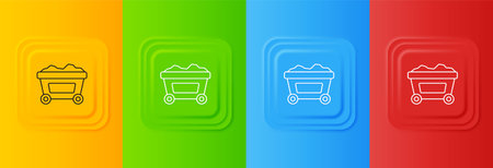 White Mine cart with gold icon isolated on colorful background. Set icons in square buttons. Vector.のイラスト素材