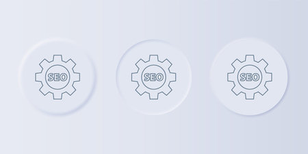 Gray Seo tag with gear wheel icon isolated on gray background. Set icons in square buttons. Vector.のイラスト素材