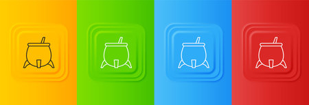 White Witch cauldron icon isolated on colorful background. Happy Halloween party. Set icons in square buttons. Vector.のイラスト素材