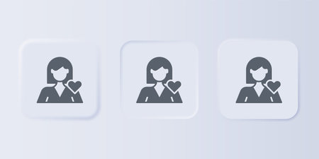 Gray Romantic girl icon isolated on gray background. Happy Valentines day. Set icons in square buttons. Vector.のイラスト素材