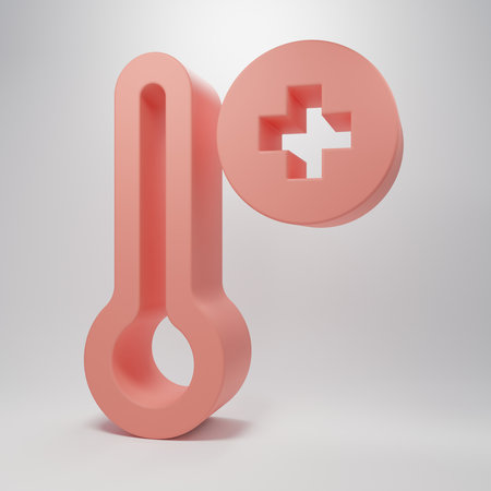 Pink Meteorology thermometer measuring icon isolated on pink background. Thermometer equipment showing hot or cold weather. Minimalism concept. 3D render illustration.の写真素材