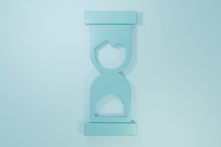 Blue Old hourglass with flowing sand icon isolated on blue background. Sand clock sign. Business and...
