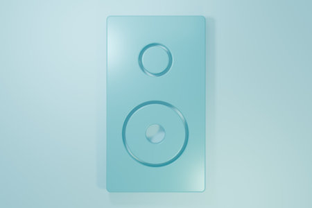 Blue Stereo speaker icon isolated on blue background. Sound system speakers. Music icon. Musical column speaker bass equipment. Minimalism concept. 3D render illustration.の写真素材