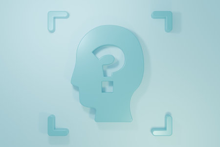 Blue Face recognition icon isolated on blue background. Face identification scanner icon. Facial id. Cyber security concept. Minimalism concept. 3D render illustration.の写真素材